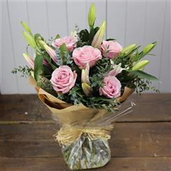 white oriental Lily and Pink Rose Bouquet