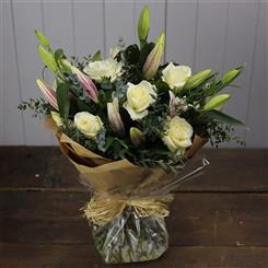Oriental white  Lily and White Rose Bouquet