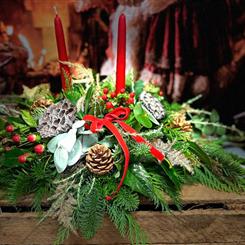 Christmas double candle table arrangement red